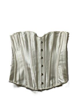 Ivory Satin Corset Bustier Strapless Top with Matching Thong NWT XL